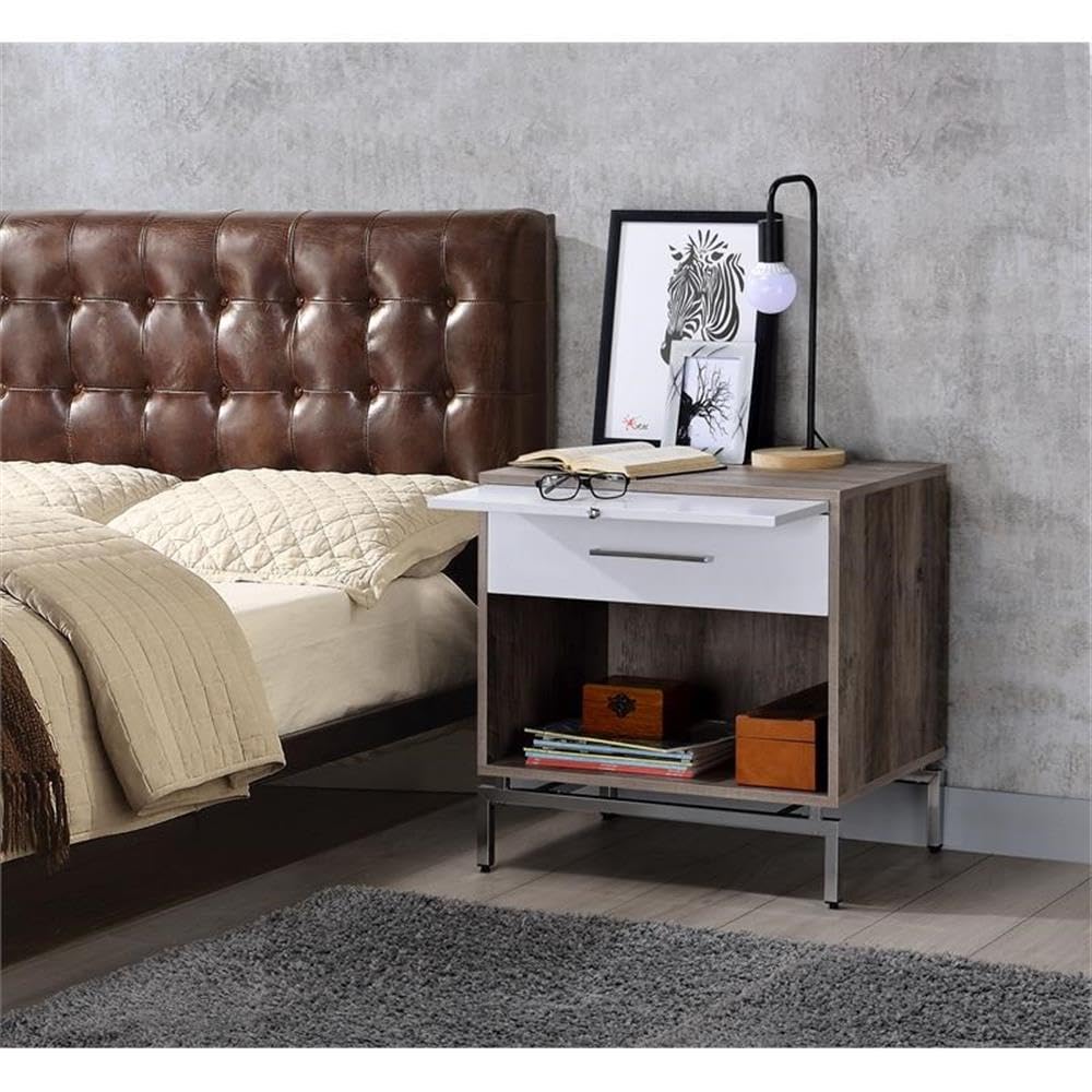 Acme Cistus Wooden Accent Table In Weathered Gray Oak And White